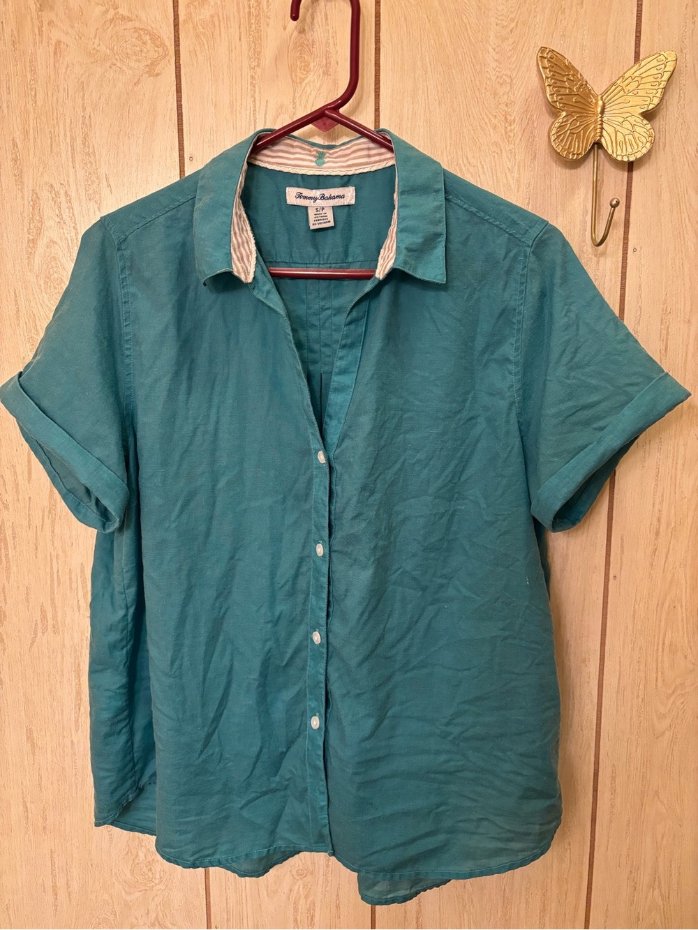 Tommy Bahama Linen Teal Short Sleeve Button-Front Shirt